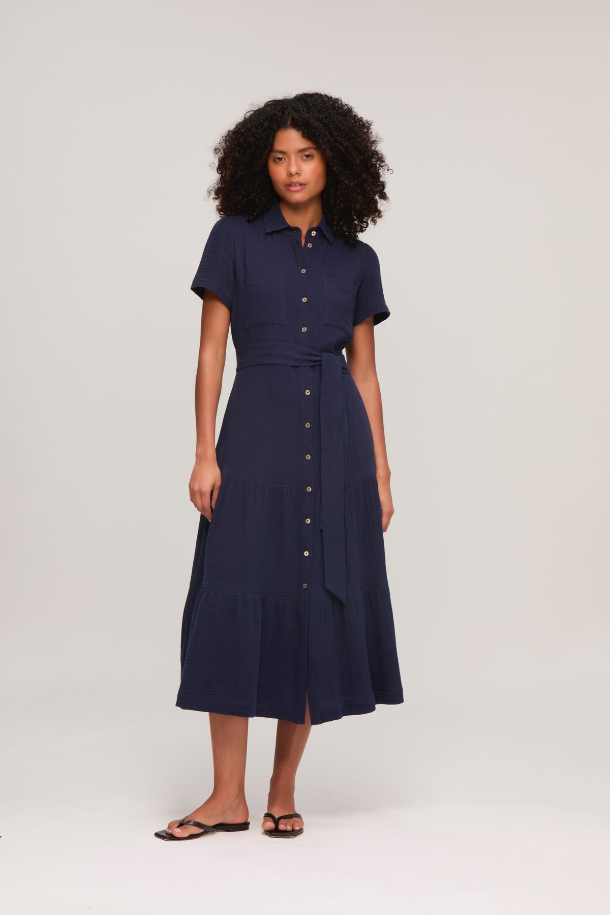 Navy Cheesecloth Shirt Dress