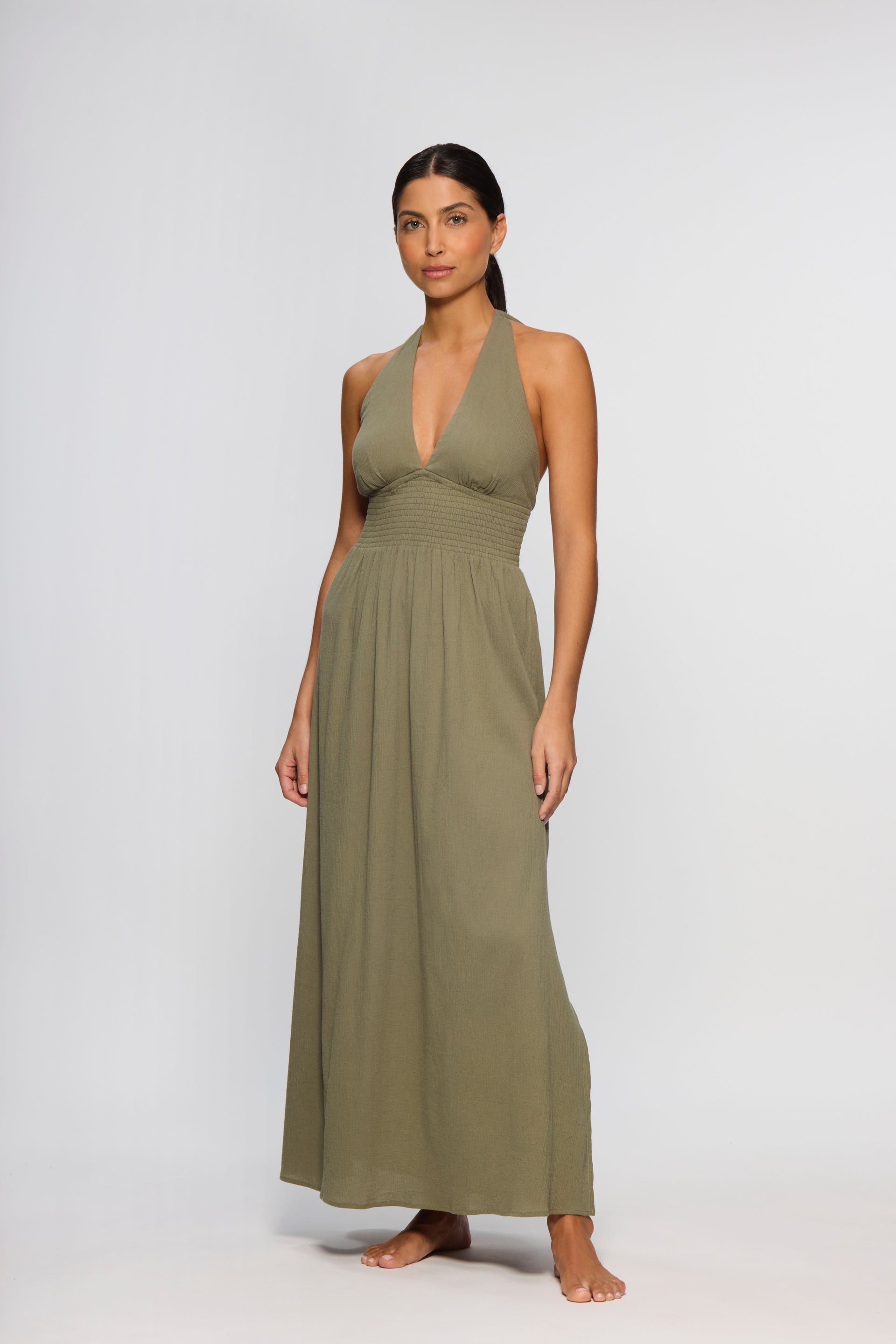Olive Green Halterneck Maxi Dress – Heidi Klein