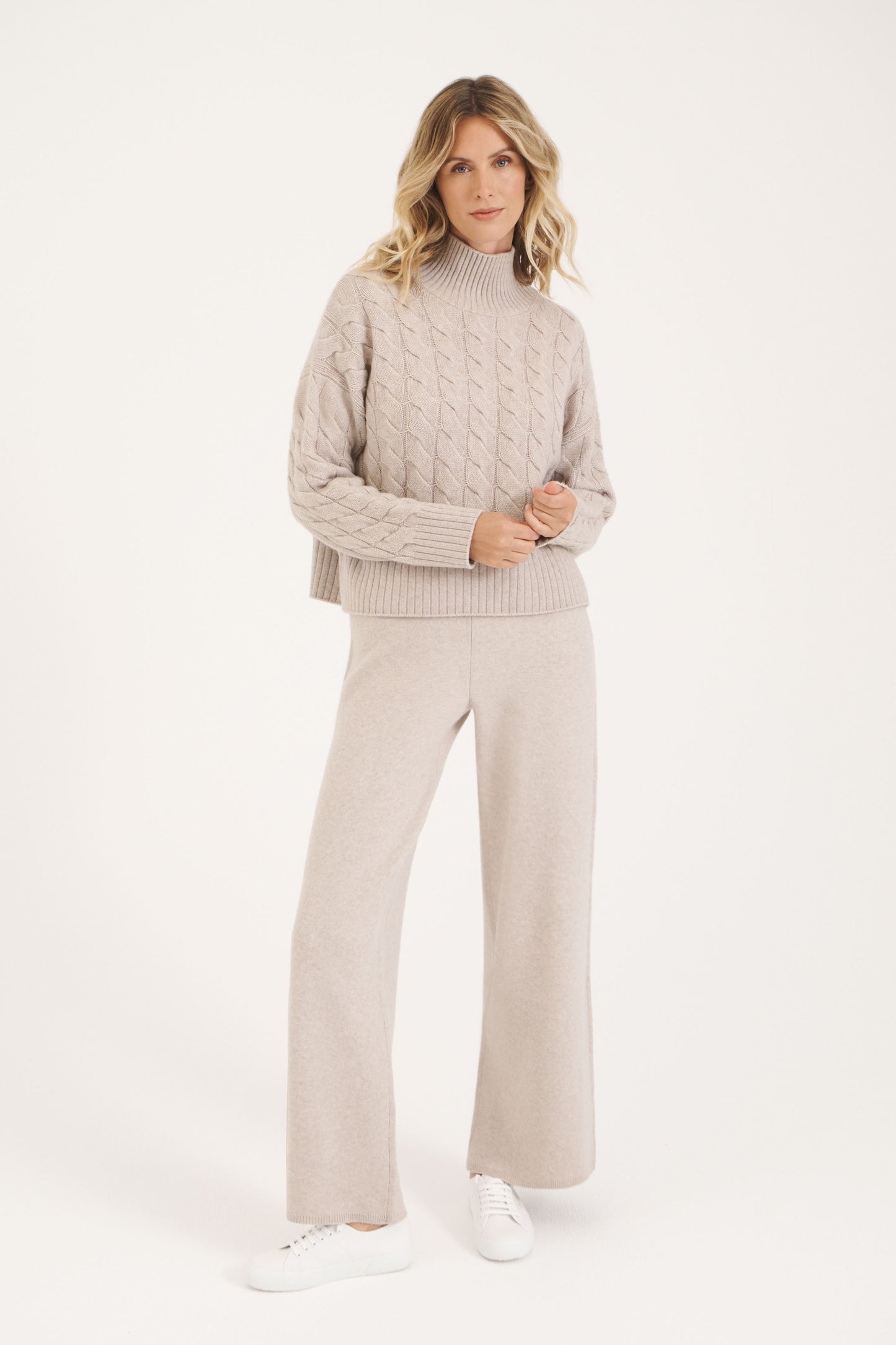 Oatmeal St Moritz Cable Knit Roll Neck