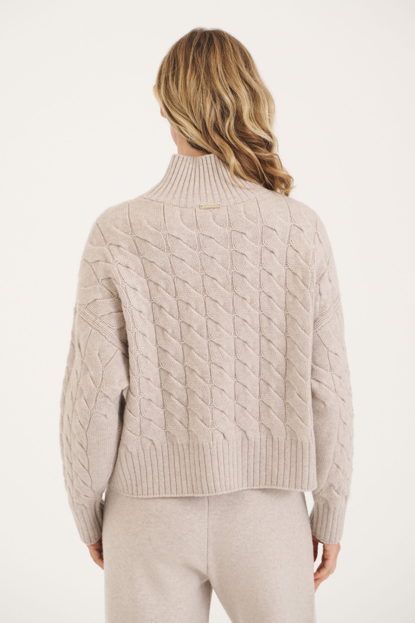 Oatmeal St Moritz Cable Knit Roll Neck