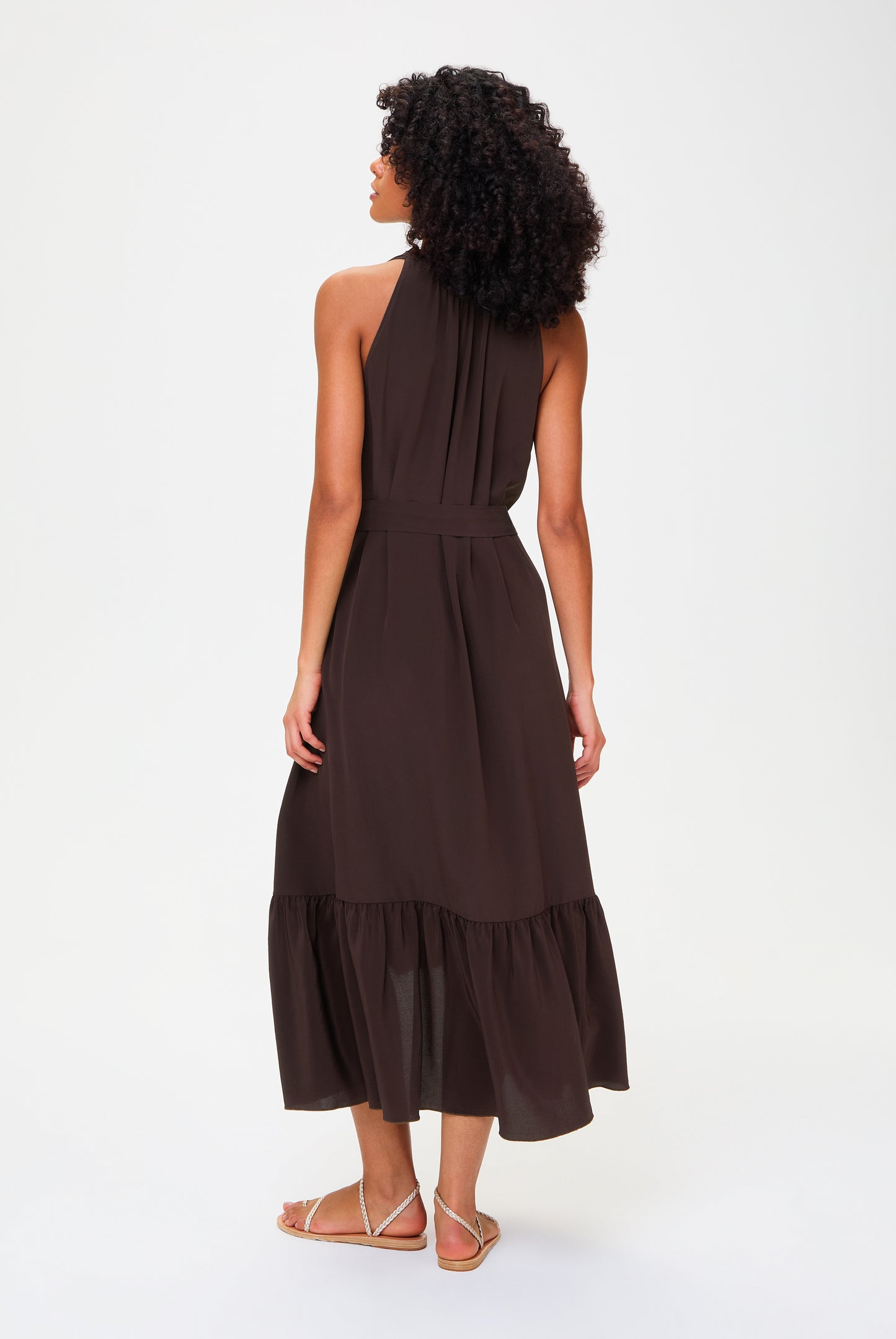 Coco Palm Silk Frill Midi Dress