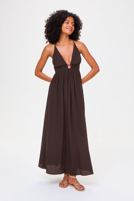 Coco Palm Silk Cross Back Maxi Dress