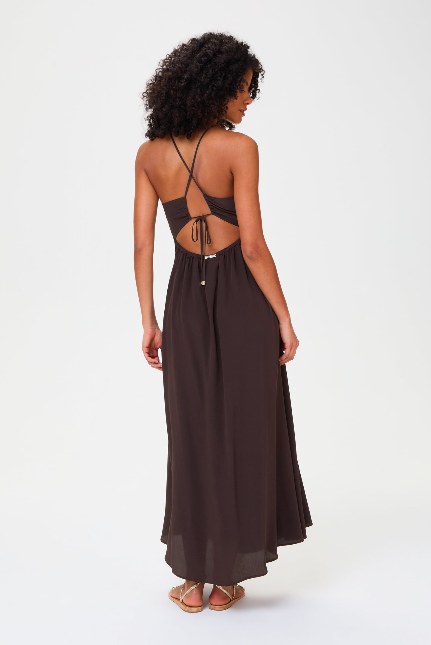 Coco Palm Silk Cross Back Maxi Dress