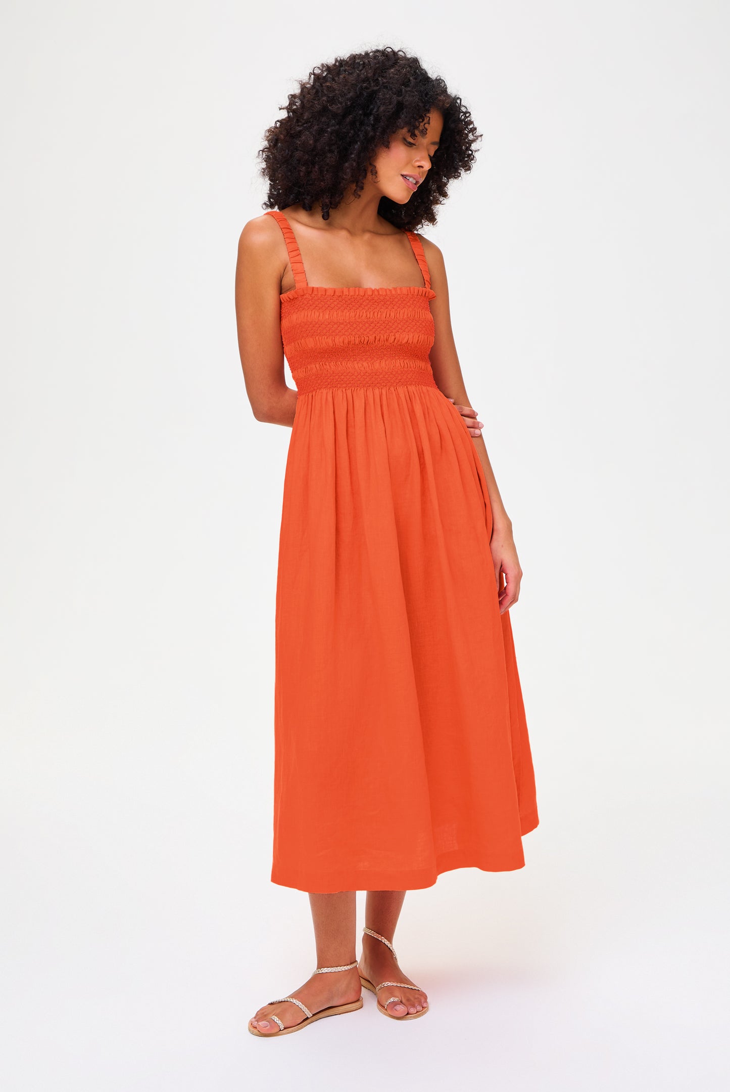 San Sebastian Shirred Midi Dress