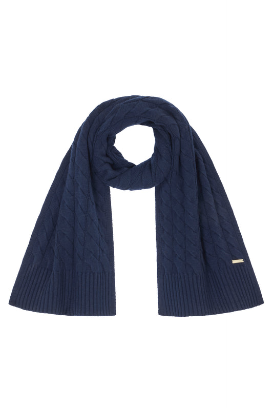 Navy Meribel Cable Knit Scarf