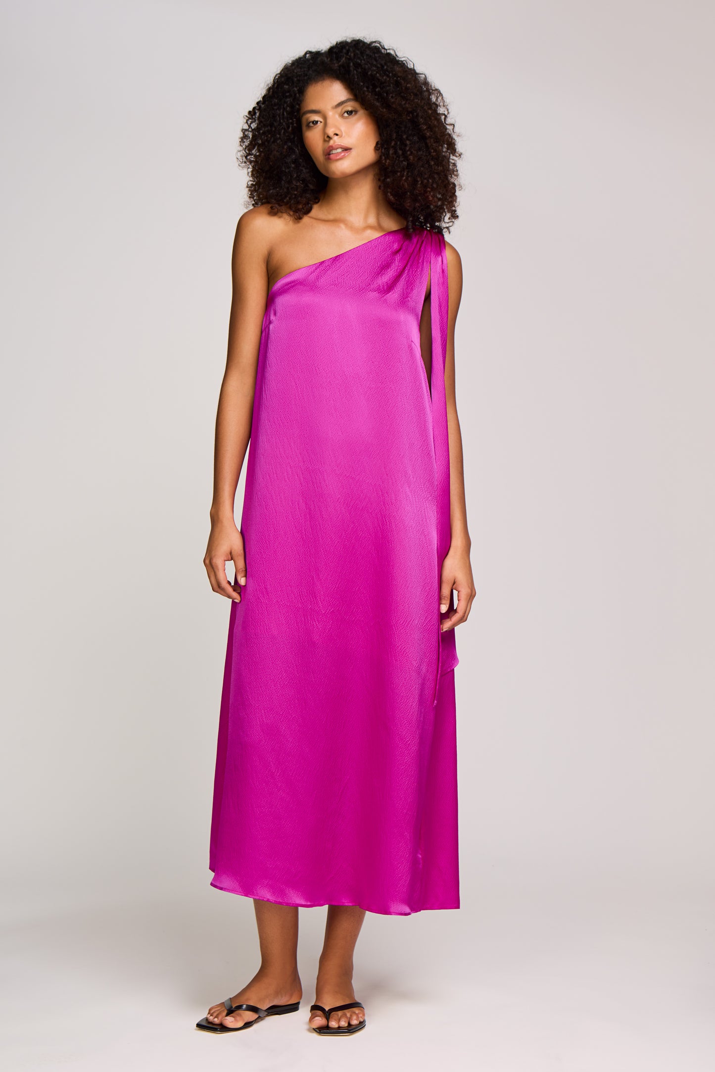 Ithaca One shoulder dress in Hammered silk