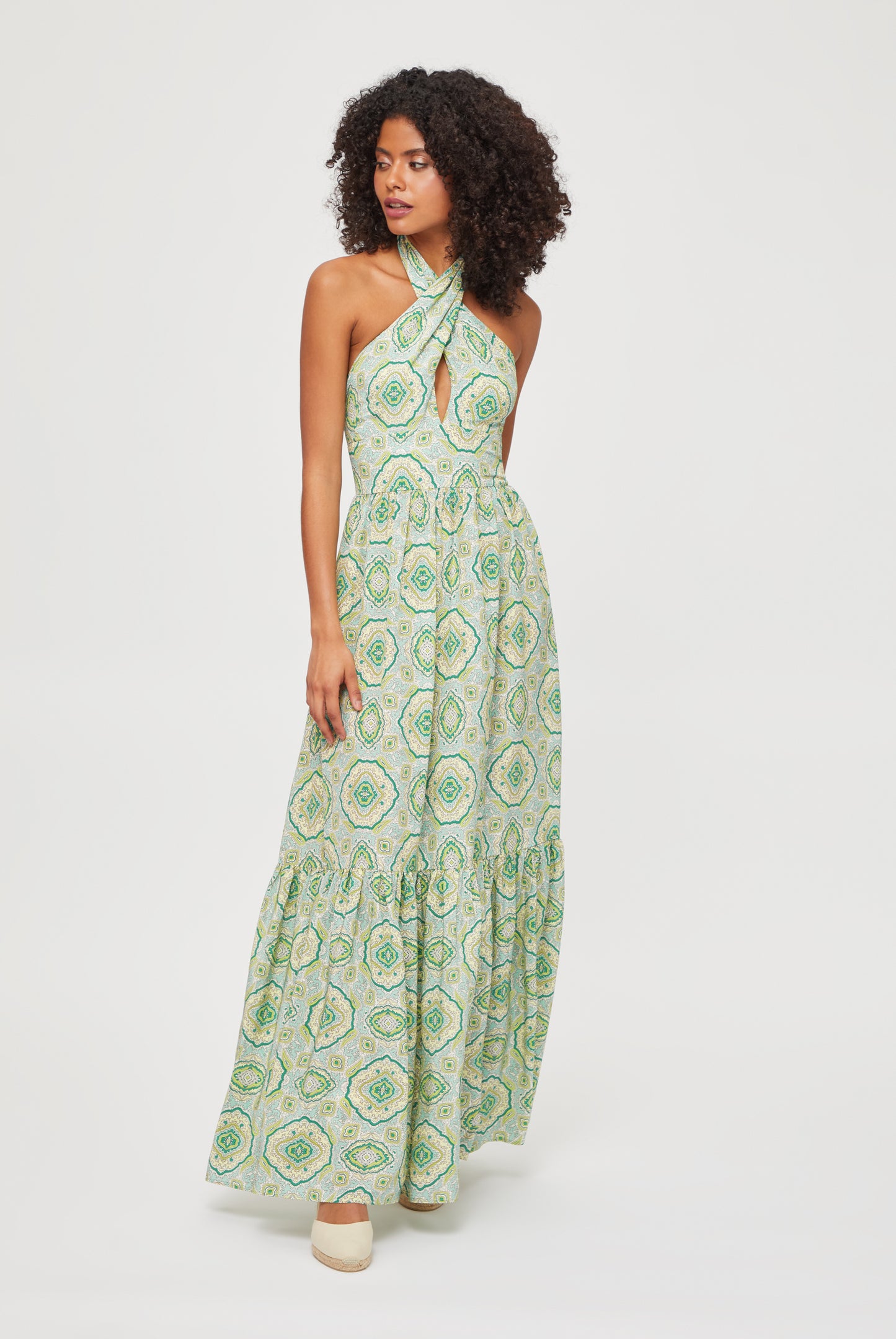 Hacienda Silk Halter Maxi Dress