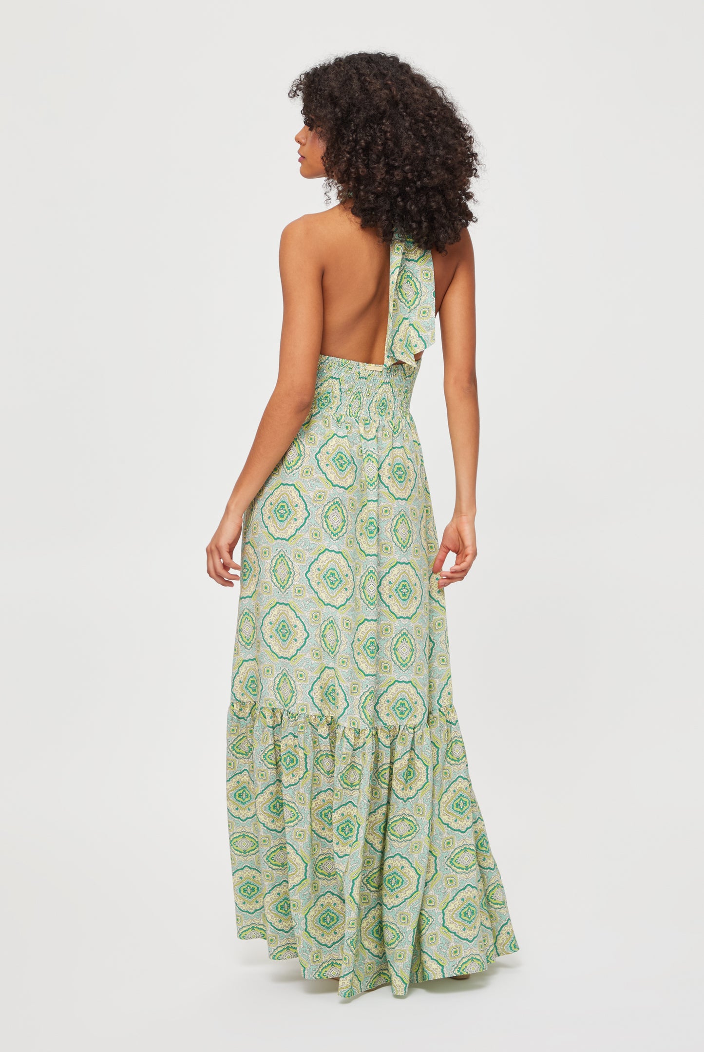 Hacienda Silk Halter Maxi Dress