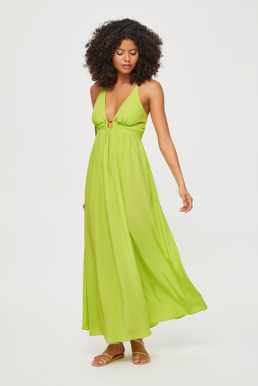 Puerto Vallarta Silk Cross Back Maxi Dress