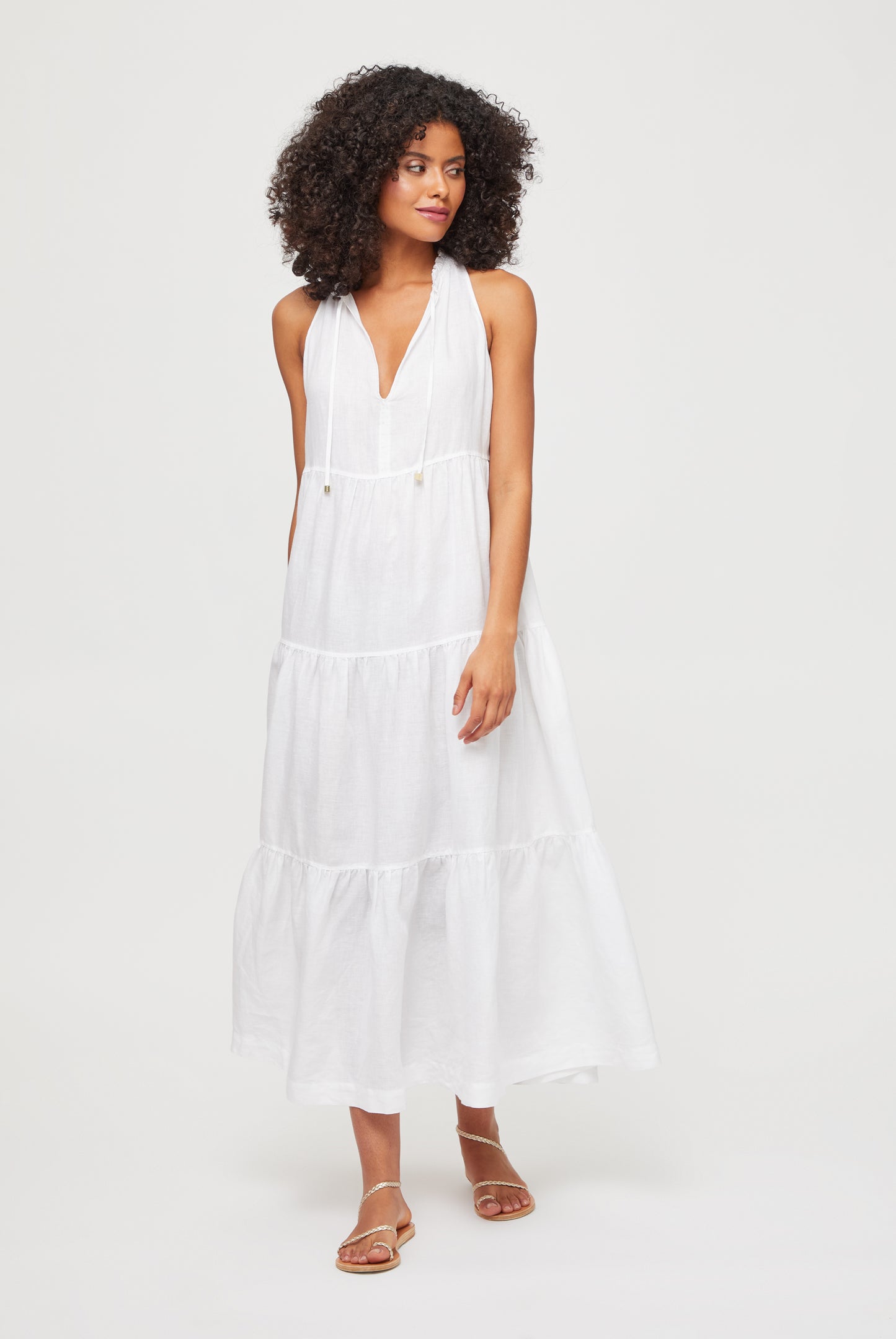 White Bay Ruffle Neck Maxi Dress