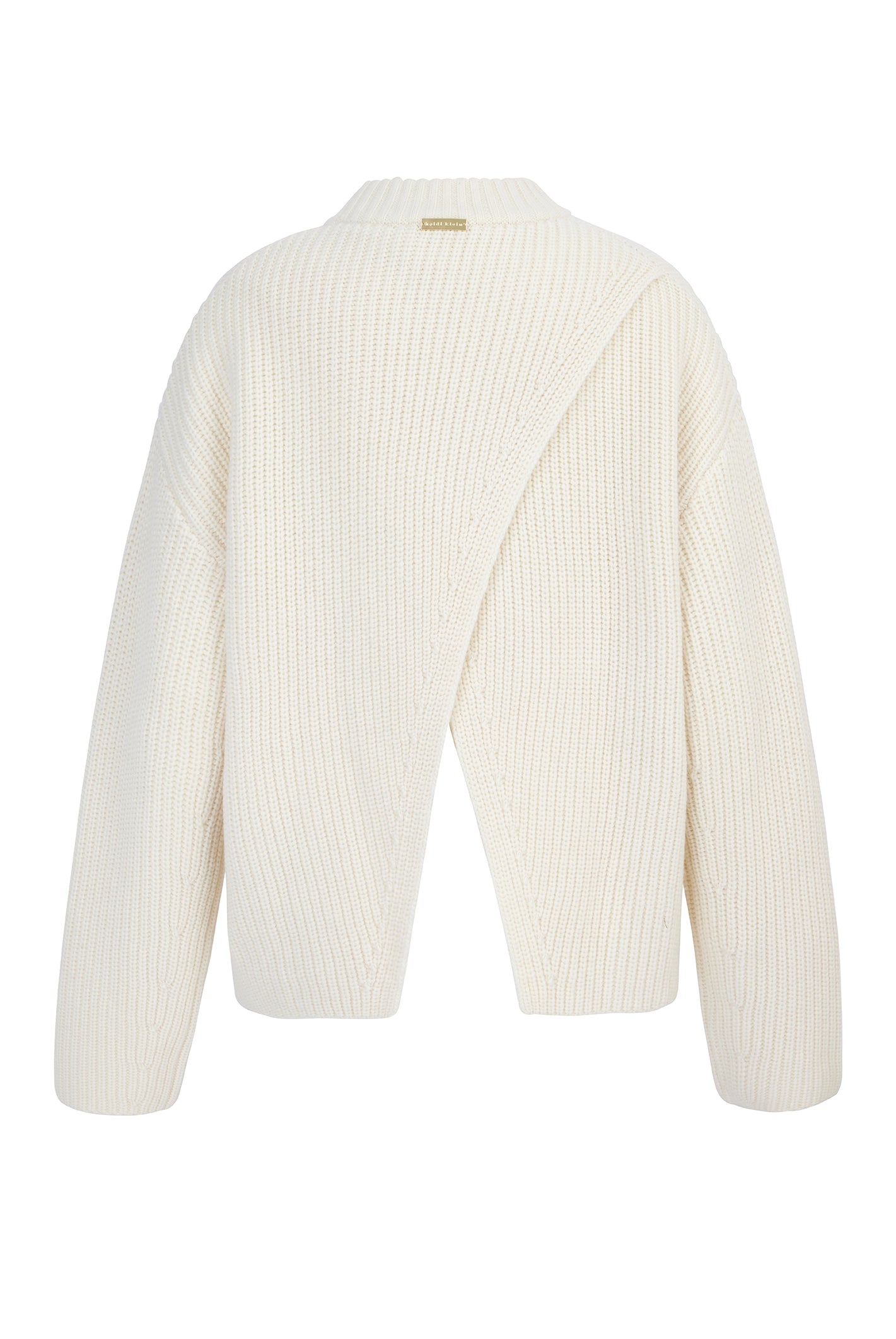 Cream open back crew neck jumper made from merino wool and cashmere