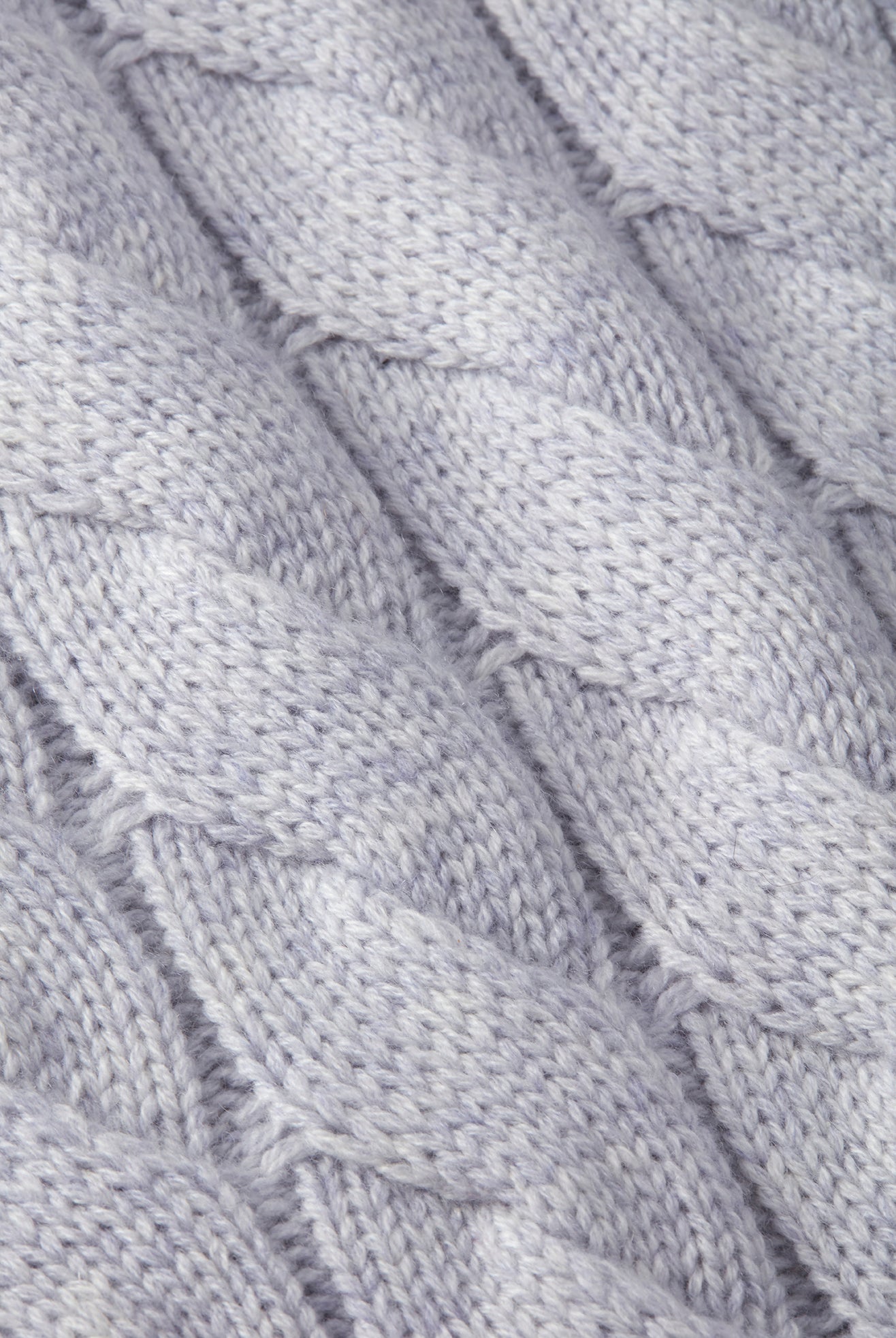 Grey cable knit mock neck jumper made from merino wool and cashmere