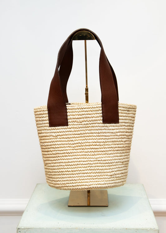 Sensi Studio Natural Medium Straw Tote With Leather Handle