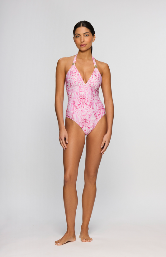 Stripes & Bow Slider Halterneck Swimsuit - Made With Liberty Fabric