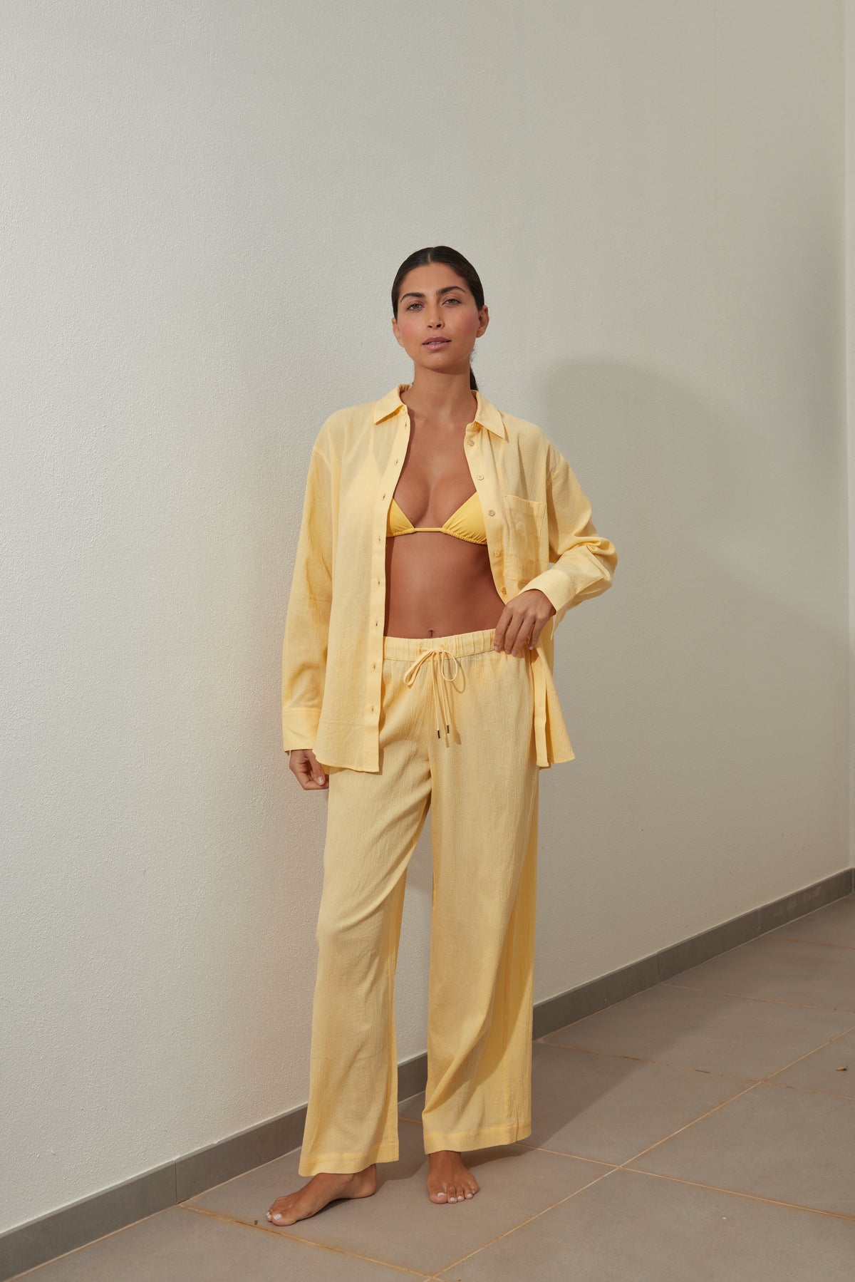 Summer Yellow Drawstring Trousers