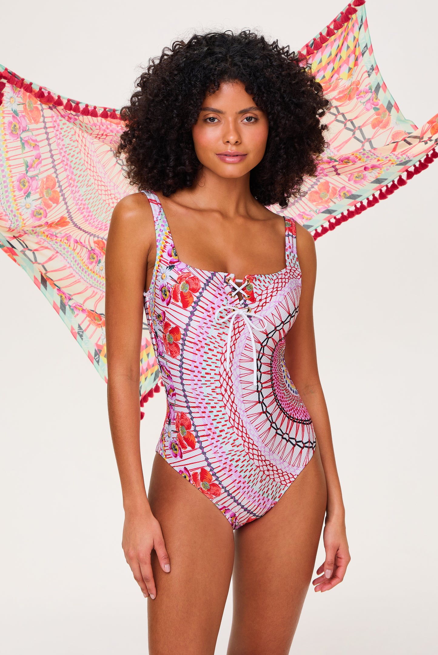 Pomegranate Lace Up Swimsuit