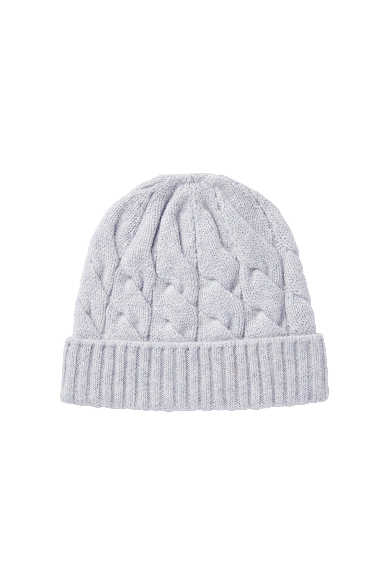 Grey cable knit beanie in merino wool and cashmere