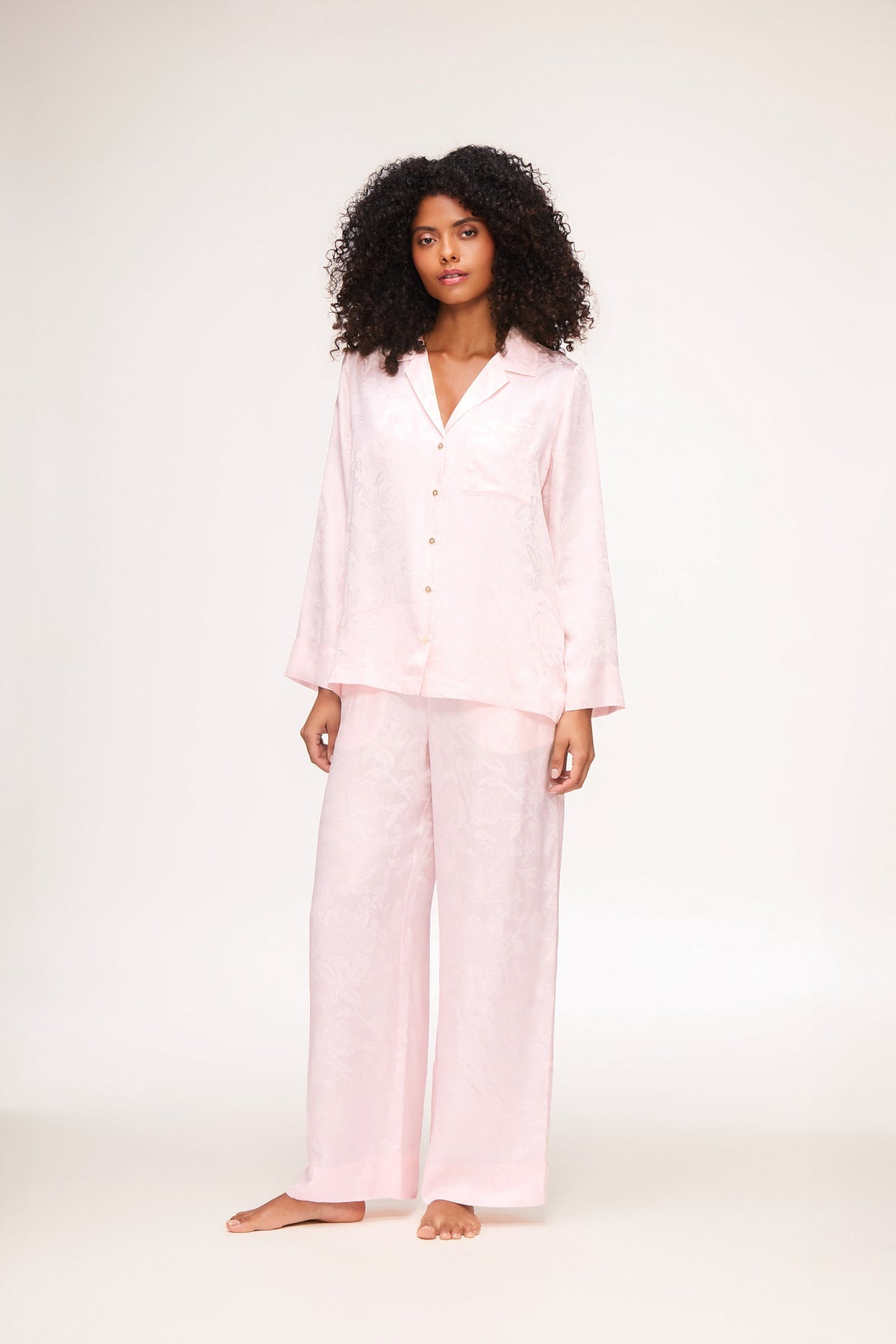 Venice Pink Silk Jacquard Long Sleeve Shirt & Trousers