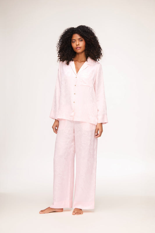 Venice Pink Silk Jacquard Long Sleeve Shirt & Trousers