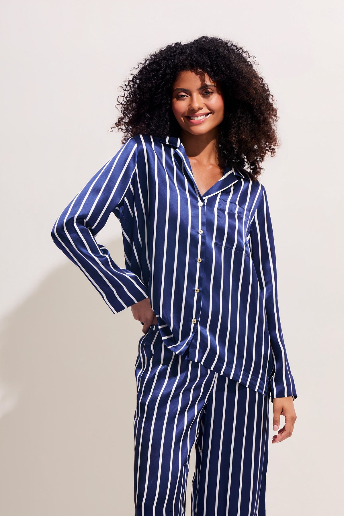 Venice Stripe Silk Long Sleeve Shirt & Trousers