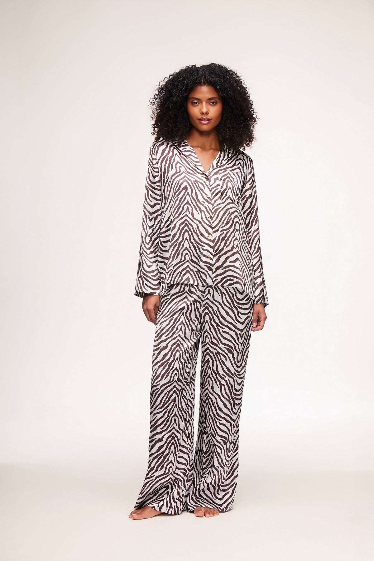 Venice Zebra Print Silk Long Sleeve Shirt & Trousers