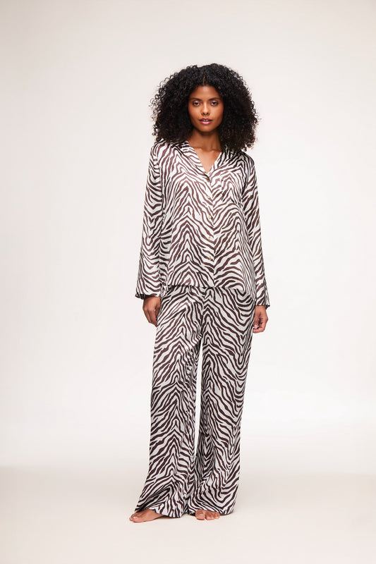 Venice Zebra Print Silk Long Sleeve Shirt & Trousers