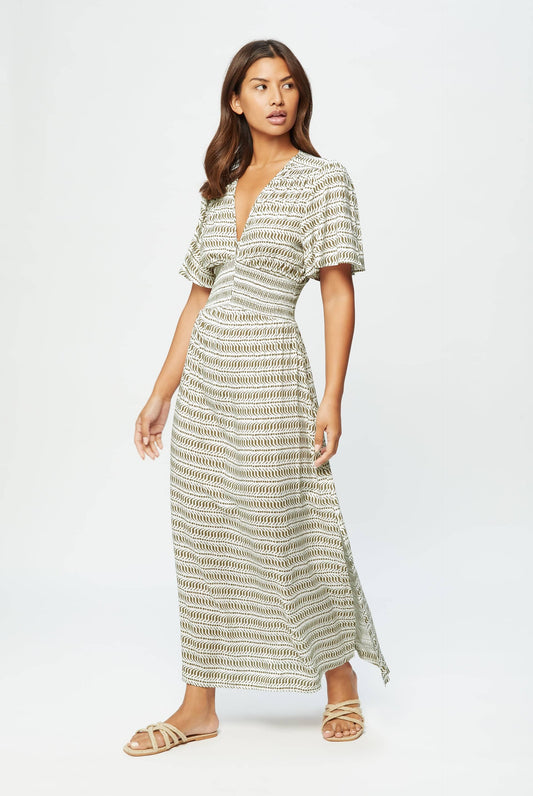 Rum Point Angel Sleeve Maxi Dress in Green