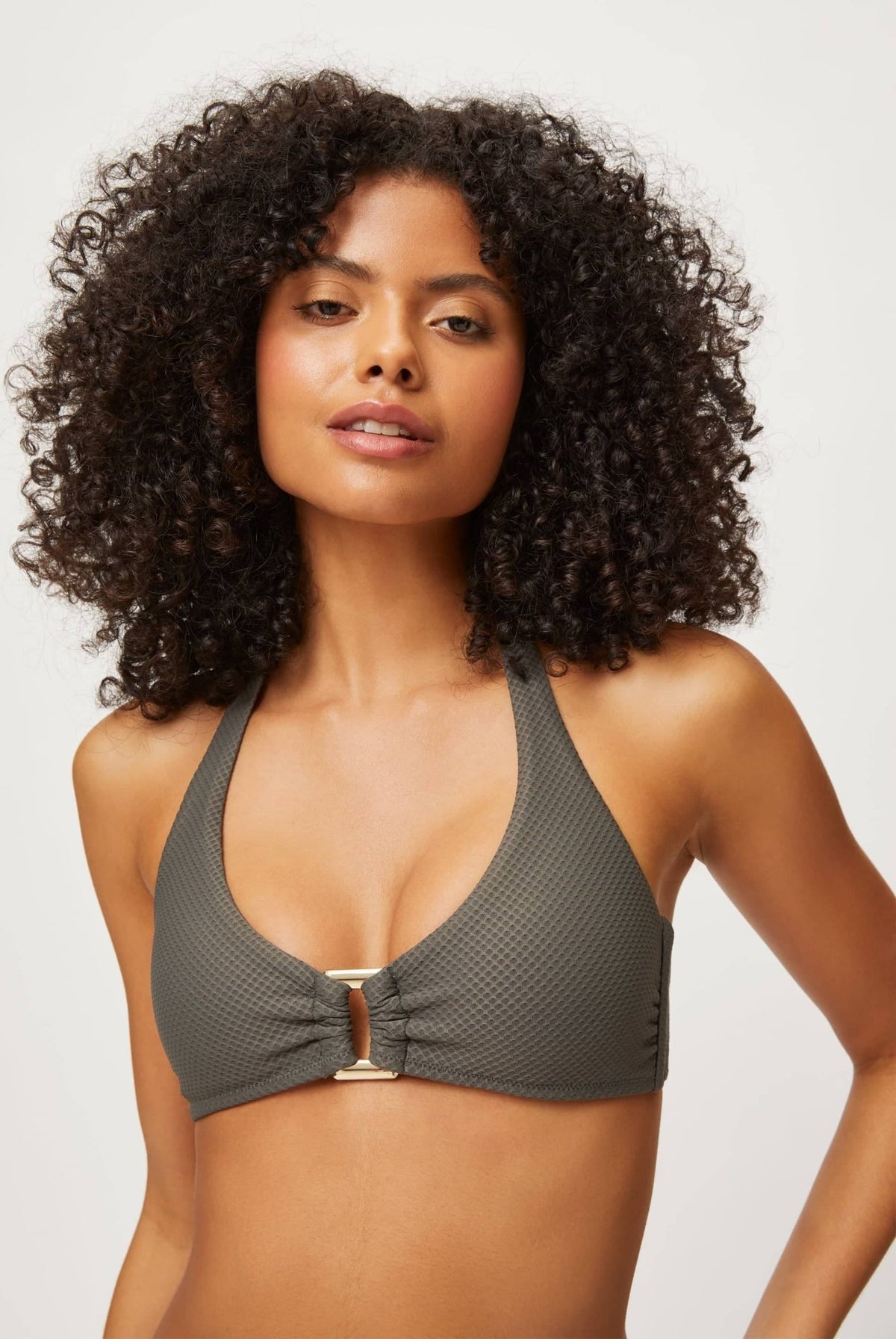Heidi Klein Olive Green Rectangle Halterneck Top