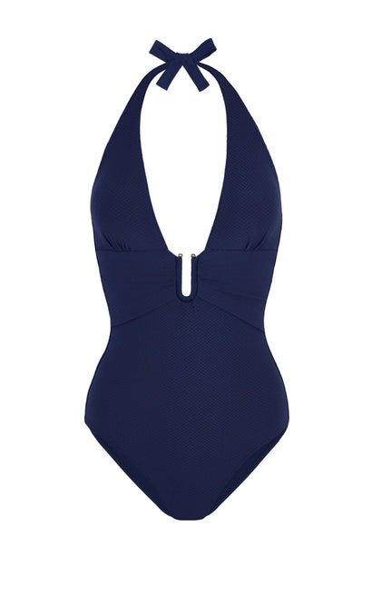 Heidi Klein - UK Store - Navy U-Bar Halterneck Swimsuit