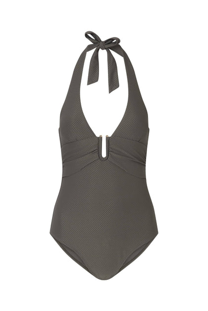 Heidi Klein - UK Store - Olive Green U-Bar Halterneck Swimsuit