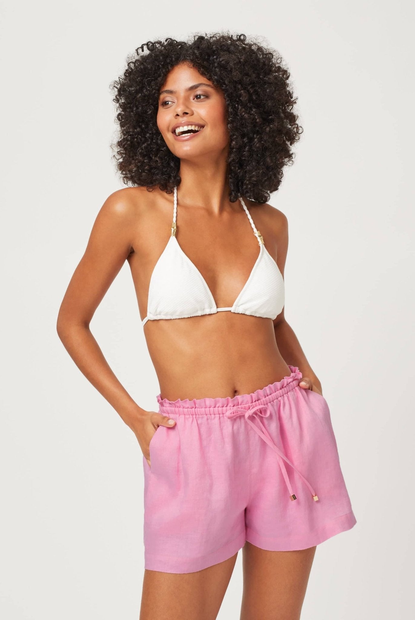 Marina Cay Linen Drawstring Shorts Pink - Heidi Klein - UK Store